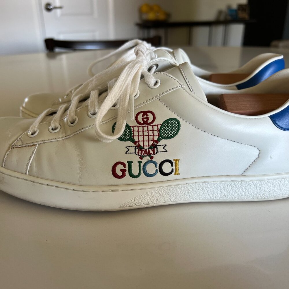 Gucci Ace 'Gucci Tennis' Mens Low Top Sneakers White 9 - Picture 2 of 8